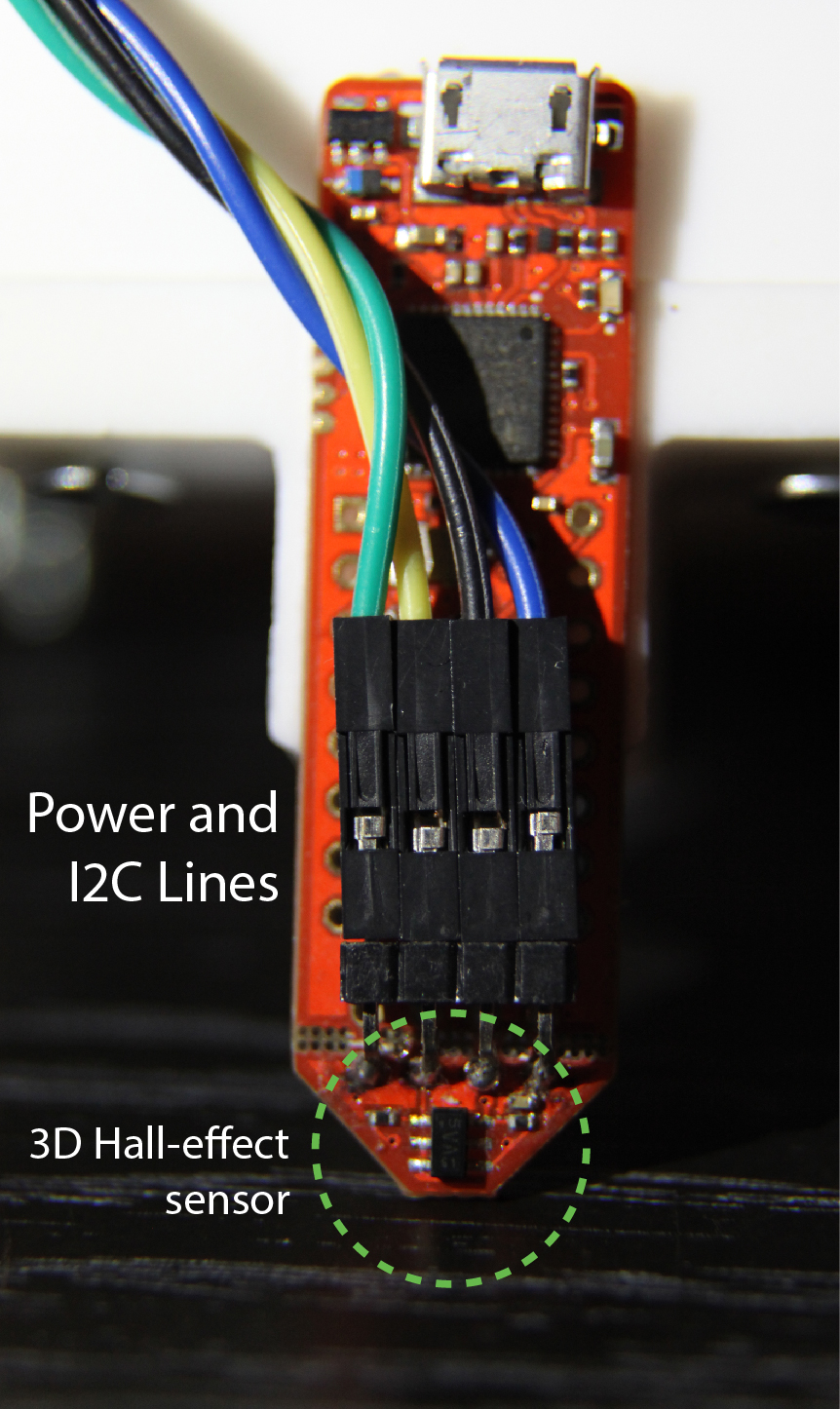 The slightly modified evaluation board for the TLV493D magnetic sensor